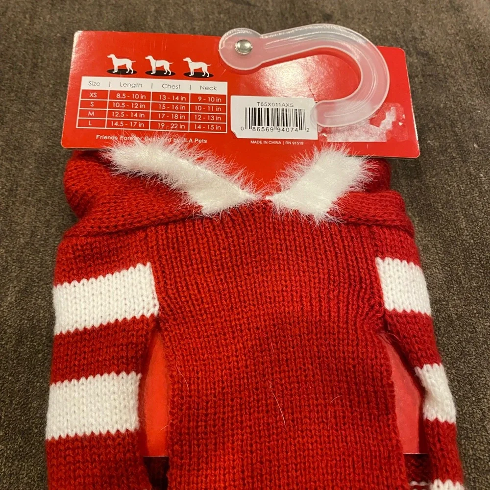 Friends Forever Red And White Striped‎ Hooded Dog Sweater Size Extra Small